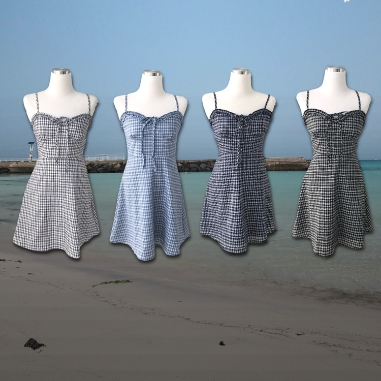 リボンチェックキャミソールミニワンピース