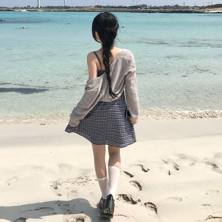 リボンチェックキャミソールミニワンピース DARK BLUE