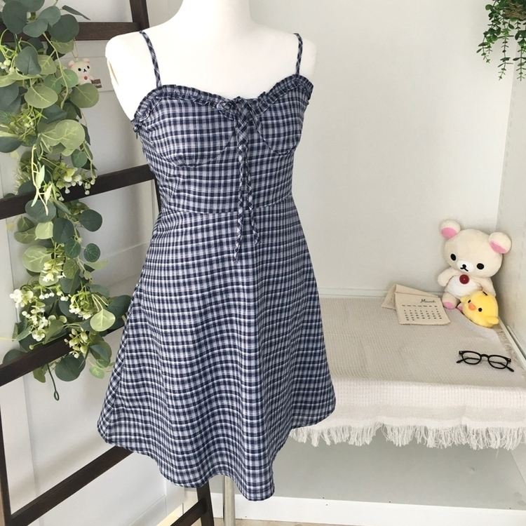 リボンチェックキャミソールミニワンピース