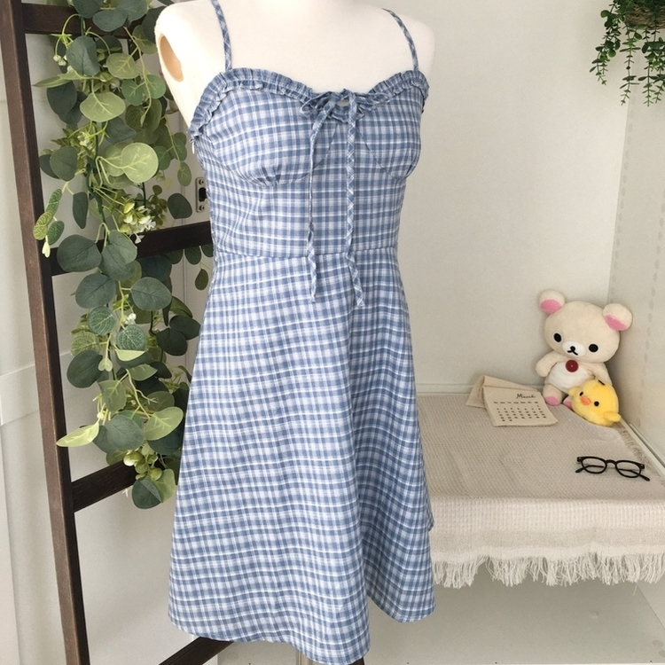 リボンチェックキャミソールミニワンピース
