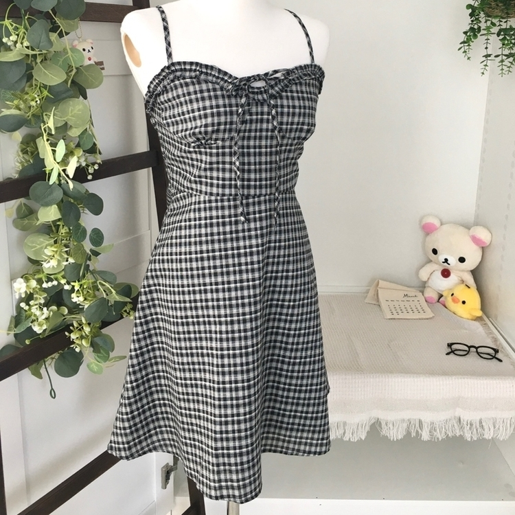 リボンチェックキャミソールミニワンピース