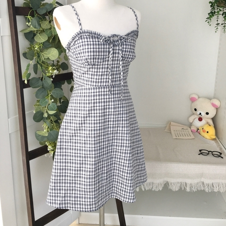 リボンチェックキャミソールミニワンピース