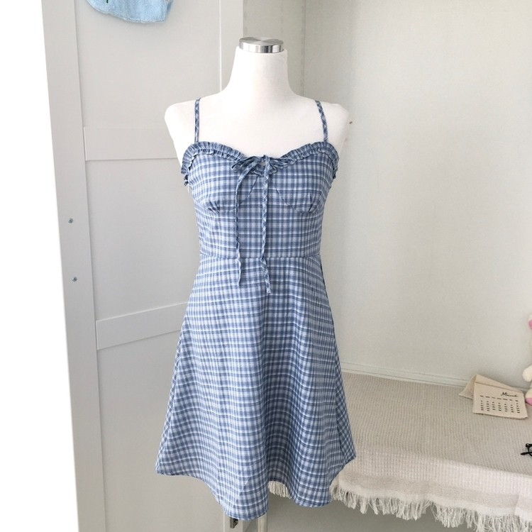 リボンチェックキャミソールミニワンピース