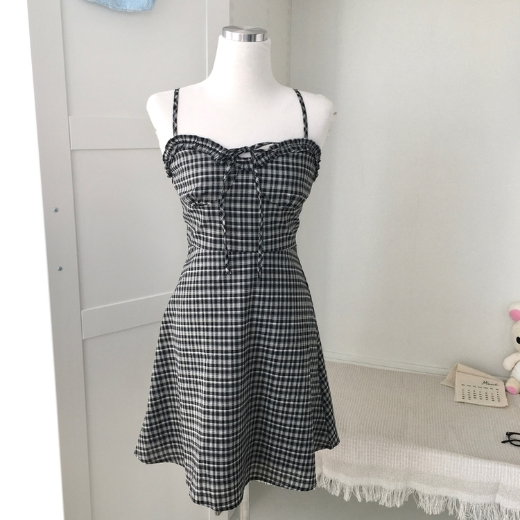 リボンチェックキャミソールミニワンピース