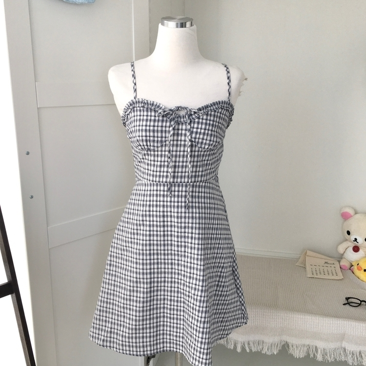リボンチェックキャミソールミニワンピース