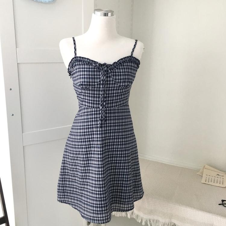 リボンチェックキャミソールミニワンピース