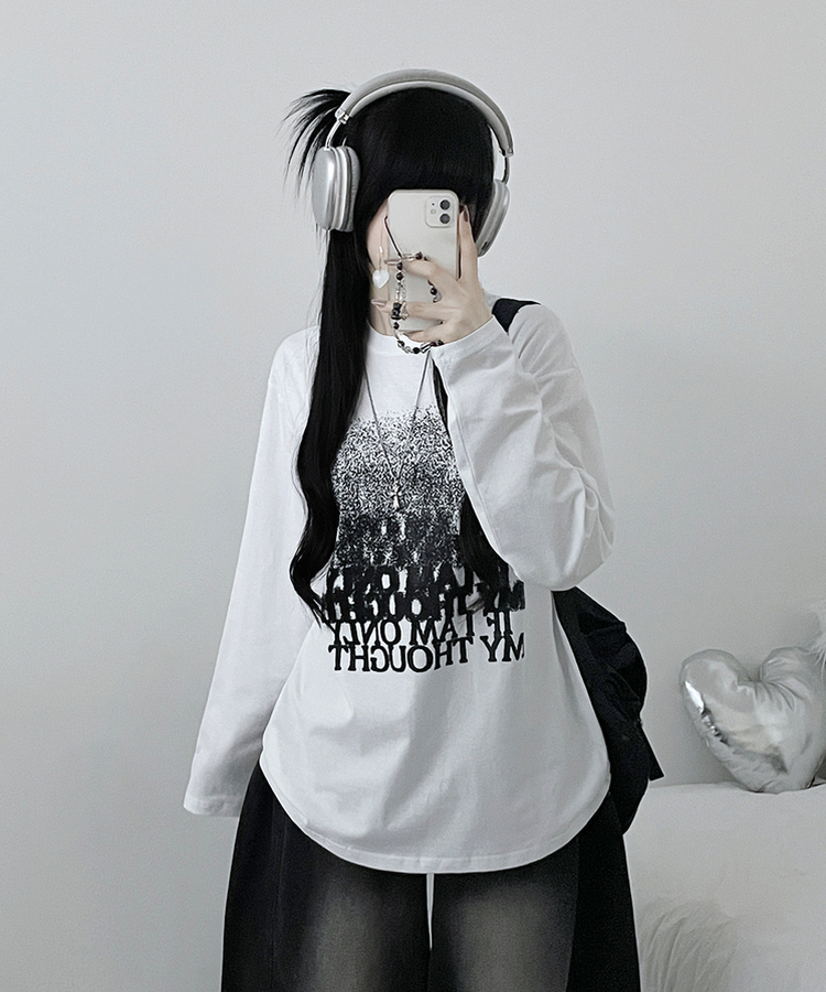 グラデーションレタリング長袖Tシャツ WHITE