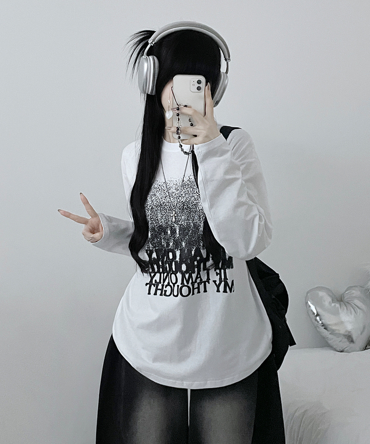 グラデーションレタリング長袖Tシャツ WHITE