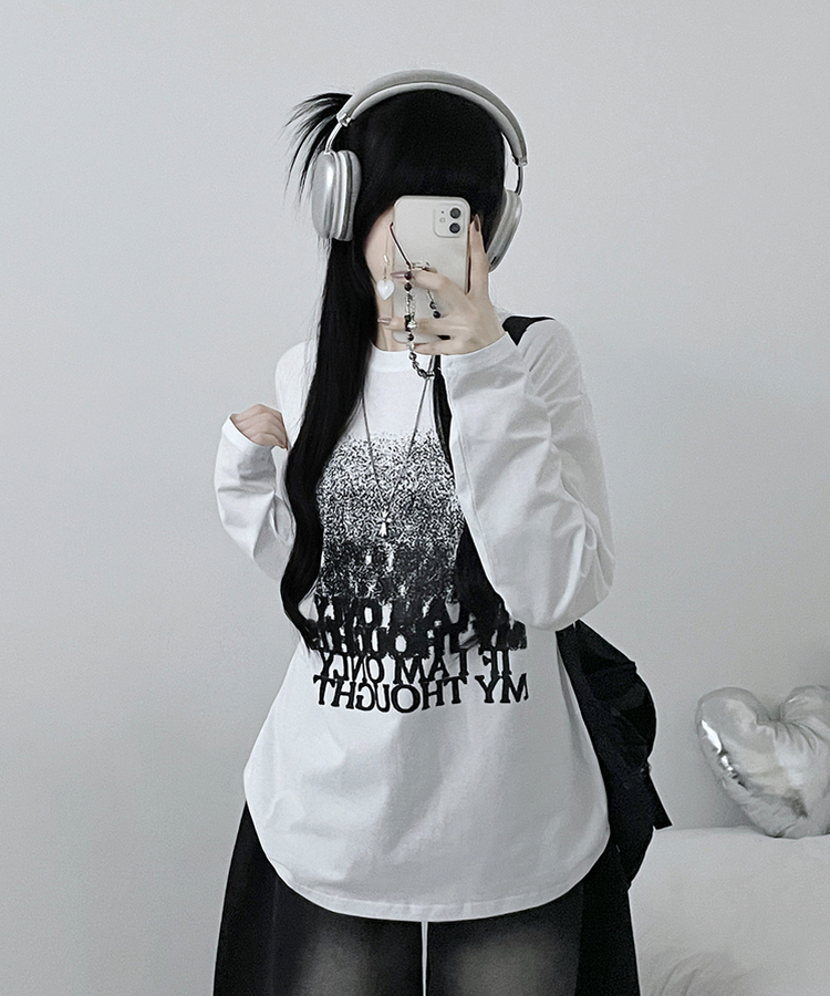 グラデーションレタリング長袖Tシャツ WHITE