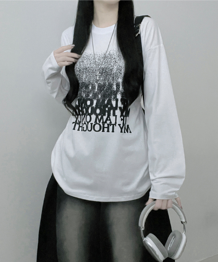グラデーションレタリング長袖Tシャツ WHITE