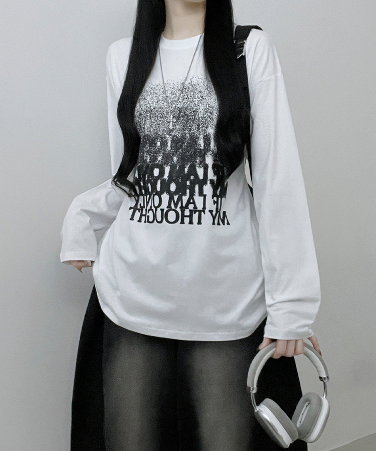 グラデーションレタリング長袖Tシャツ WHITE