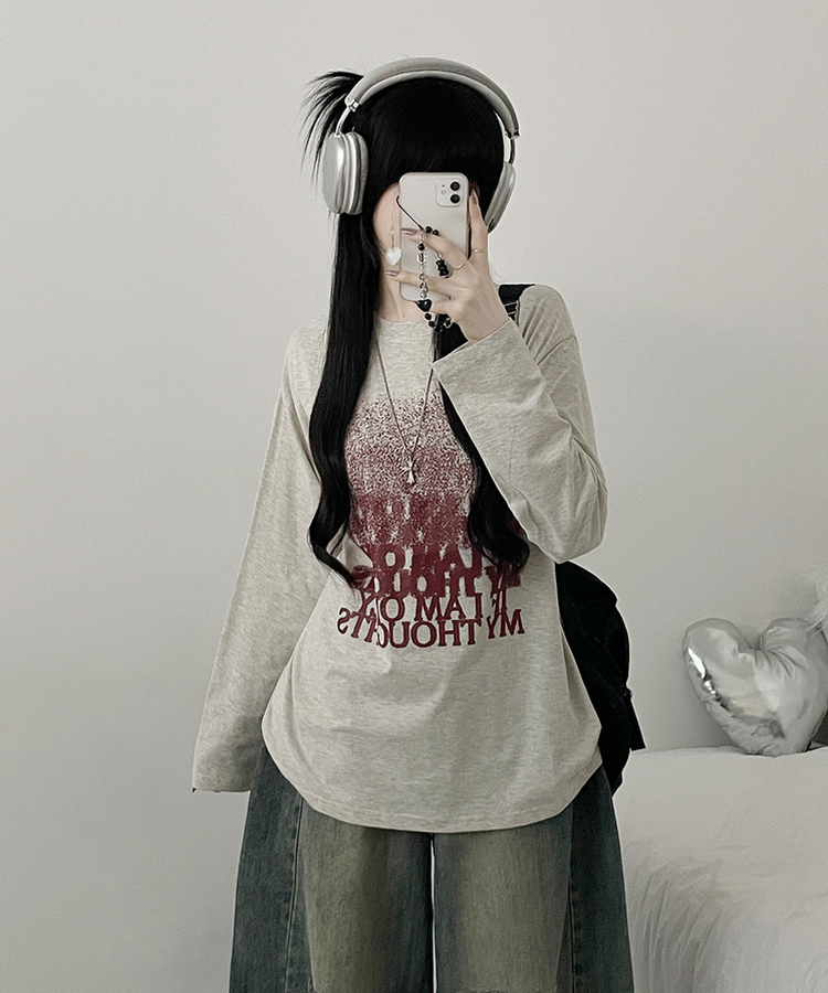 グラデーションレタリング長袖Tシャツ OATMEAL