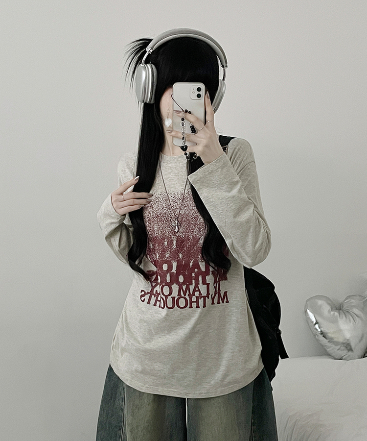 グラデーションレタリング長袖Tシャツ OATMEAL