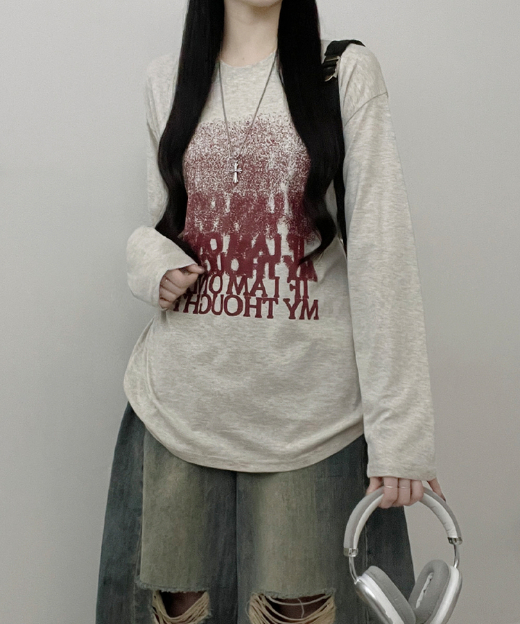 グラデーションレタリング長袖Tシャツ OATMEAL