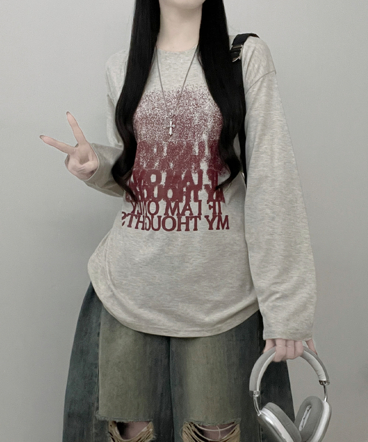 グラデーションレタリング長袖Tシャツ OATMEAL