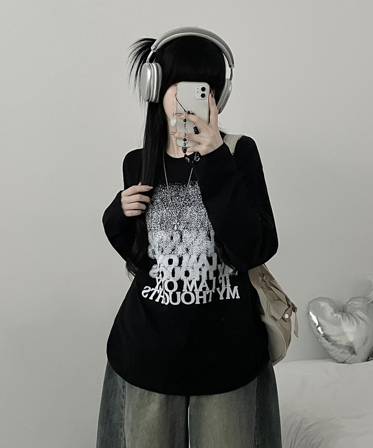 グラデーションレタリング長袖Tシャツ BLACK