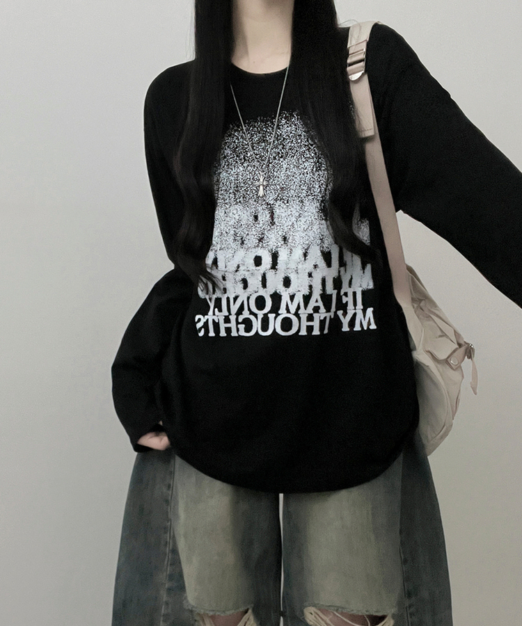 グラデーションレタリング長袖Tシャツ BLACK