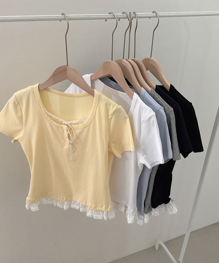 レースリボンレイヤードTシャツ(6color)