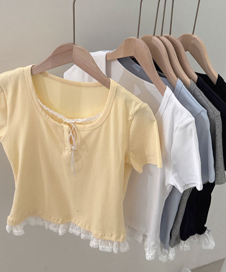 レースリボンレイヤードTシャツ(6color)