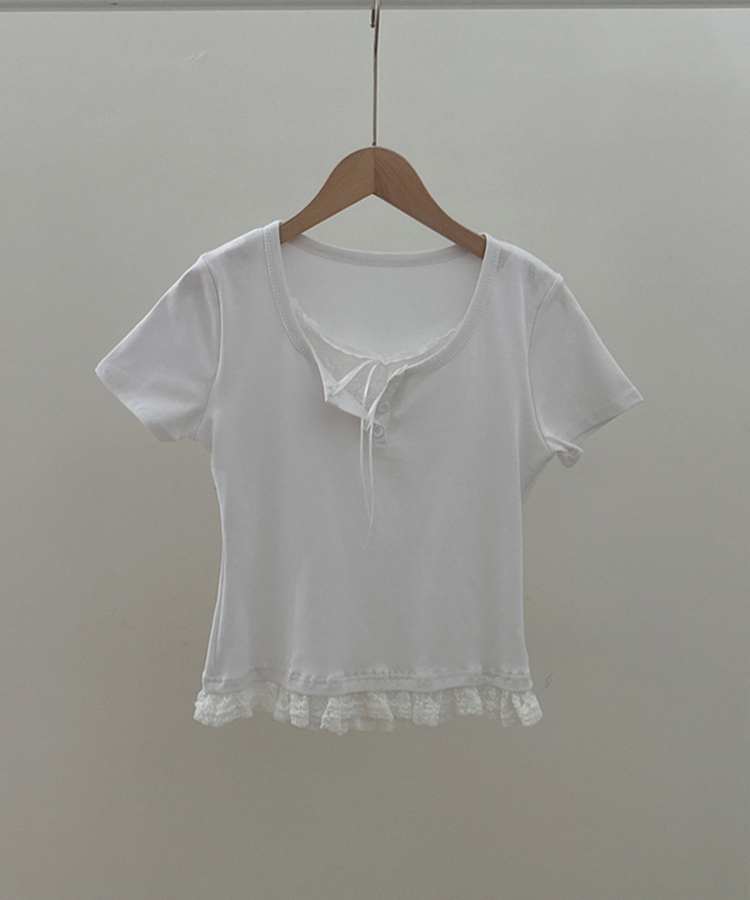 レースリボンレイヤードTシャツ(6color)