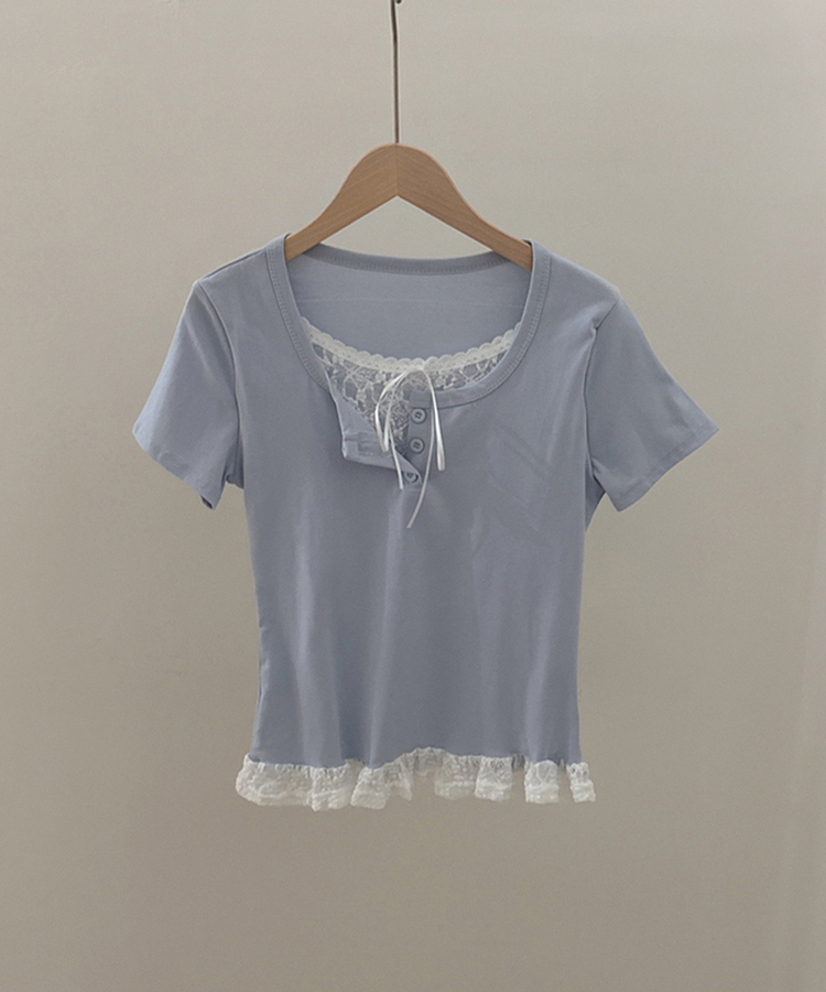 レースリボンレイヤードTシャツ(6color)