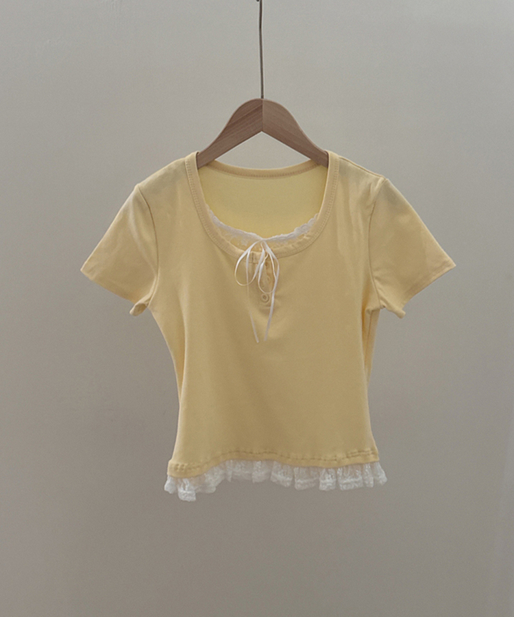 レースリボンレイヤードTシャツ(6color)
