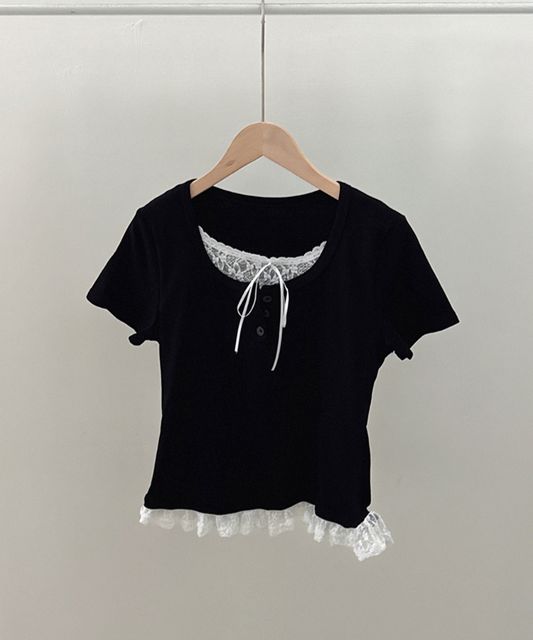 レースリボンレイヤードTシャツ(6color)