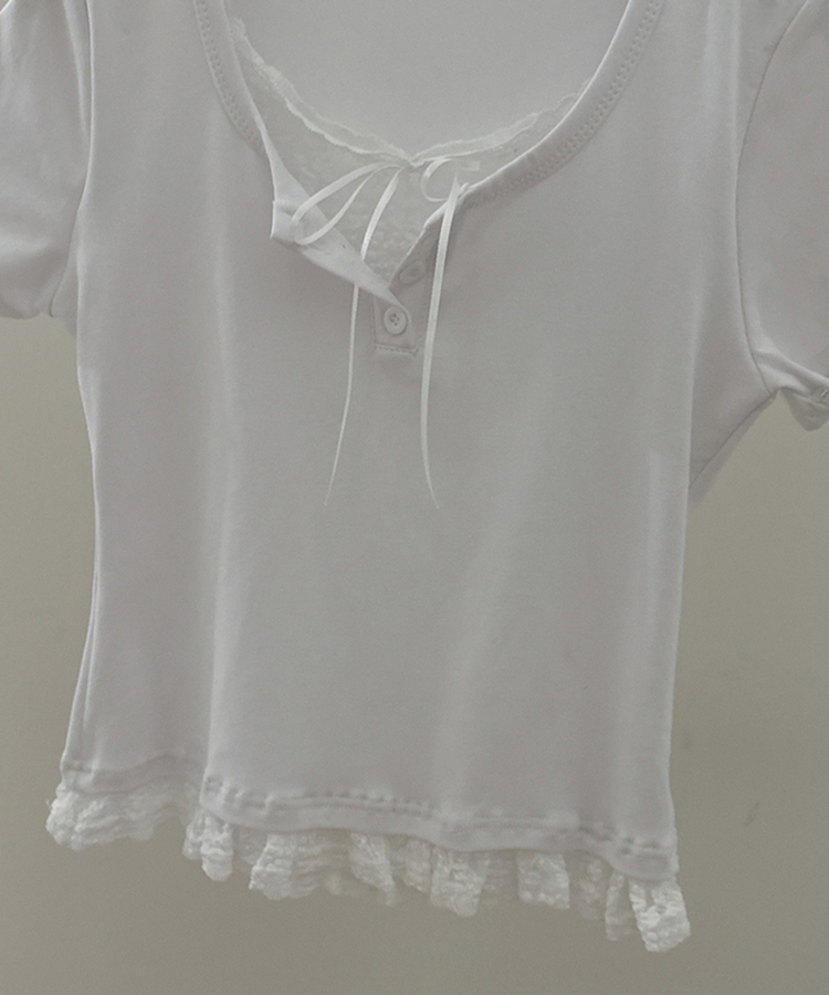 レースリボンレイヤードTシャツ(6color)