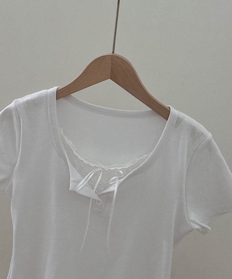 レースリボンレイヤードTシャツ(6color)