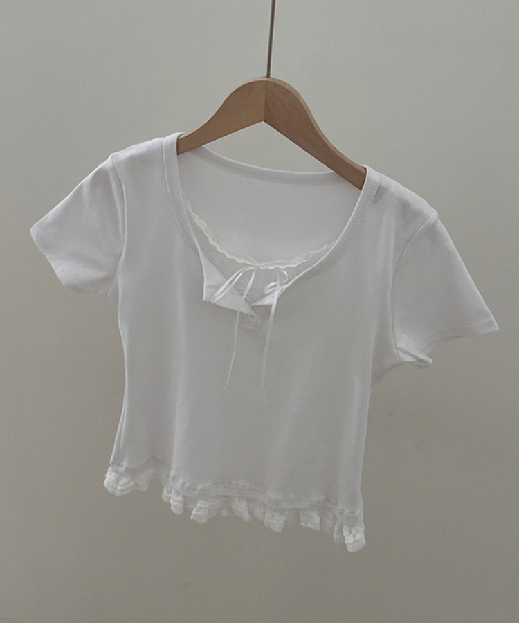 レースリボンレイヤードTシャツ(6color)