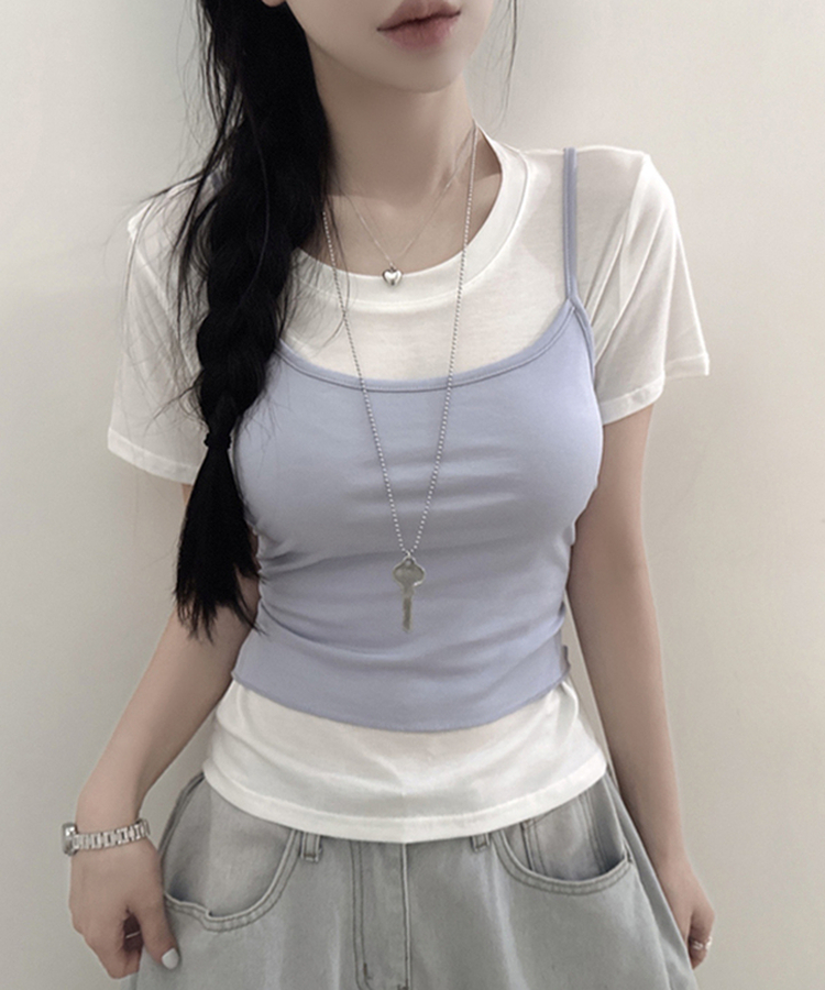 【SET】ストラップキャミソール＋半袖Tシャツ SKY BLUE