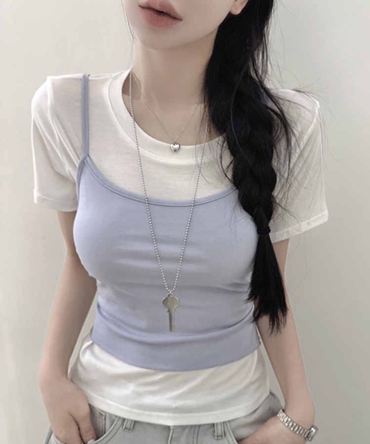 【SET】ストラップキャミソール＋半袖Tシャツ SKY BLUE