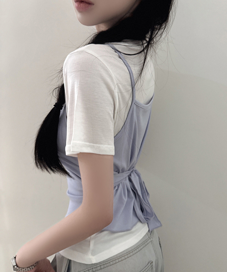 【SET】ストラップキャミソール＋半袖Tシャツ SKY BLUE