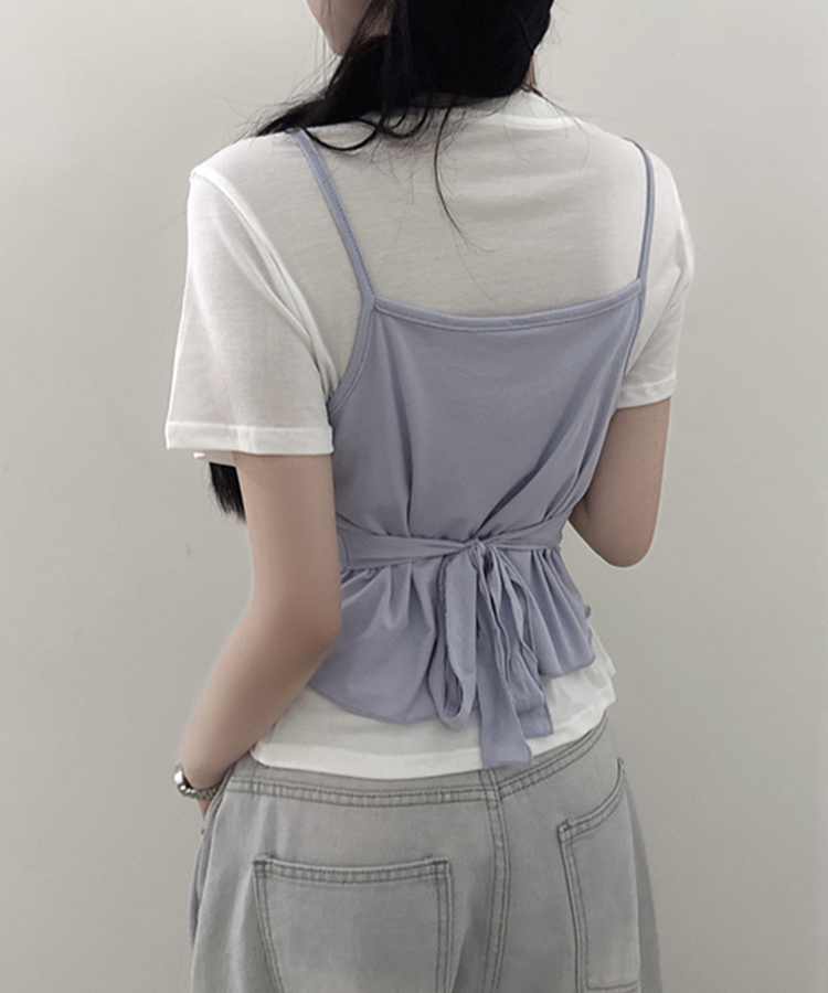 【SET】ストラップキャミソール＋半袖Tシャツ SKY BLUE