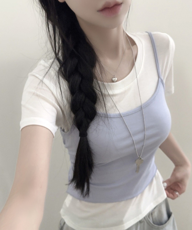 【SET】ストラップキャミソール＋半袖Tシャツ SKY BLUE