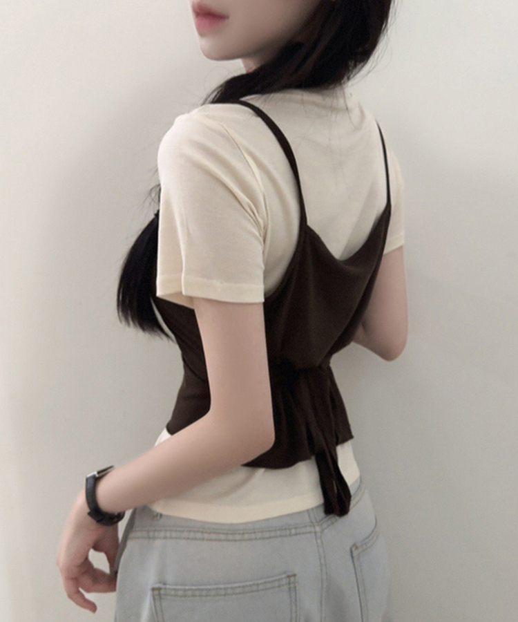 【SET】ストラップキャミソール＋半袖Tシャツ CHESTNUT BROWN