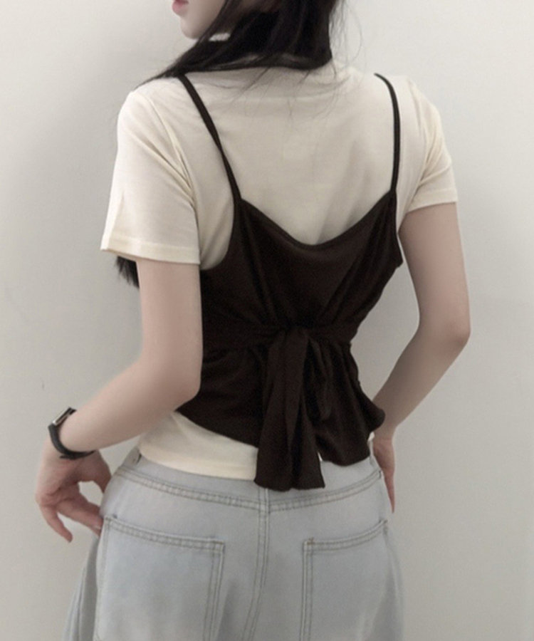 【SET】ストラップキャミソール＋半袖Tシャツ CHESTNUT BROWN