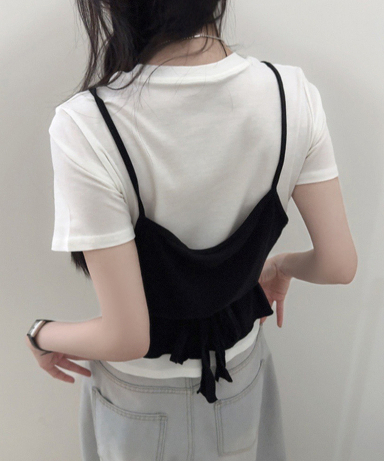 【SET】ストラップキャミソール＋半袖Tシャツ BLACK