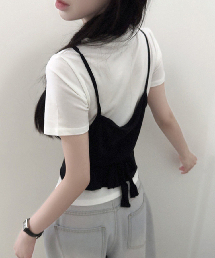 【SET】ストラップキャミソール＋半袖Tシャツ BLACK