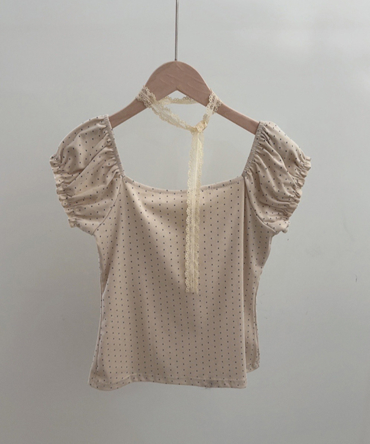 【タイ付き】ドットオフショルダー半袖Tシャツ