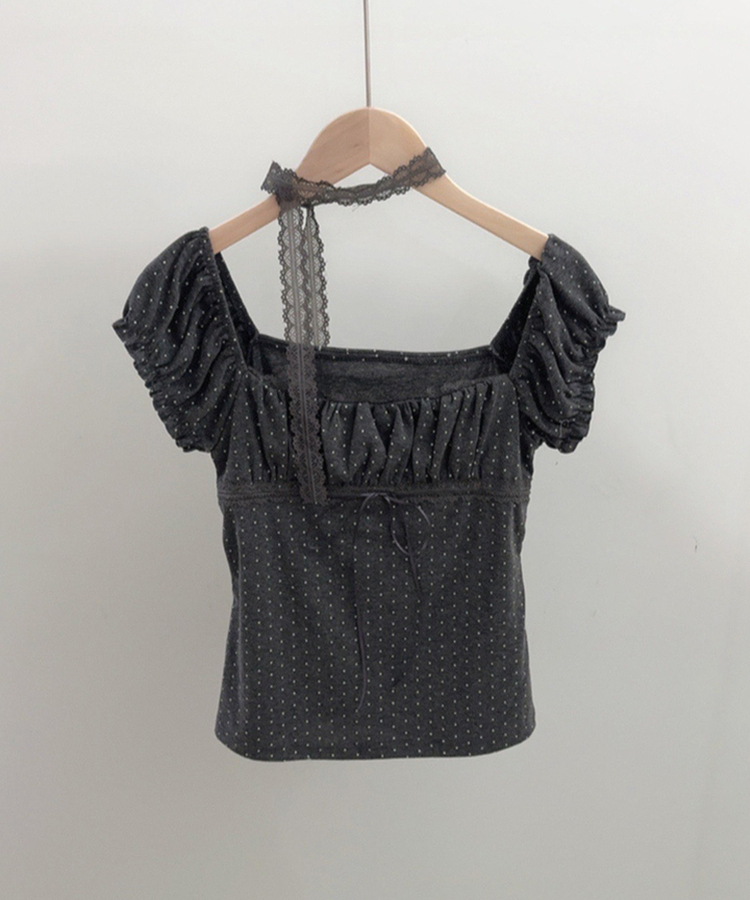 【タイ付き】ドットオフショルダー半袖Tシャツ