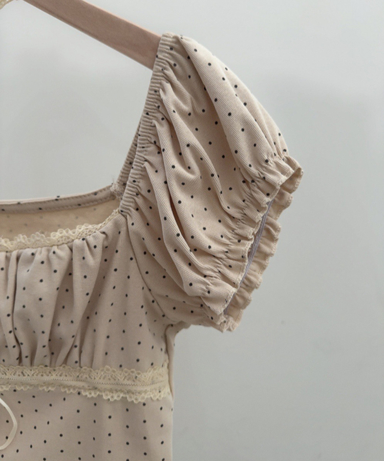 【タイ付き】ドットオフショルダー半袖Tシャツ