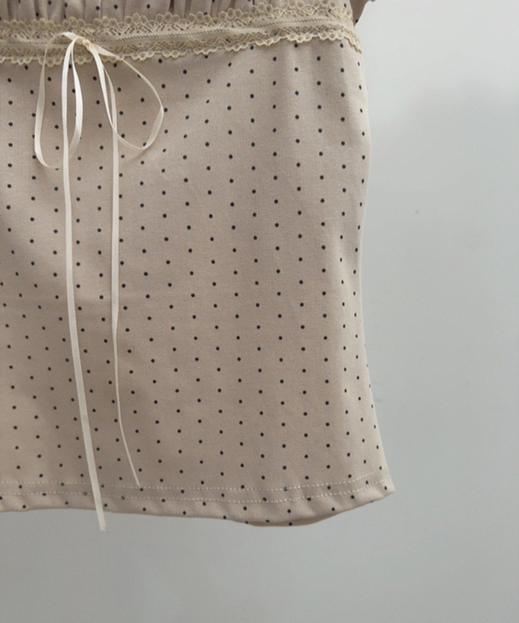 【タイ付き】ドットオフショルダー半袖Tシャツ