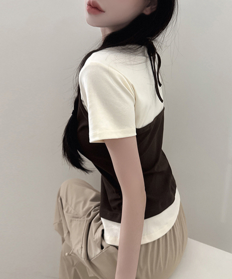 レイヤード一体型ホルターネック半袖Tシャツ CHESTNUT BROWN