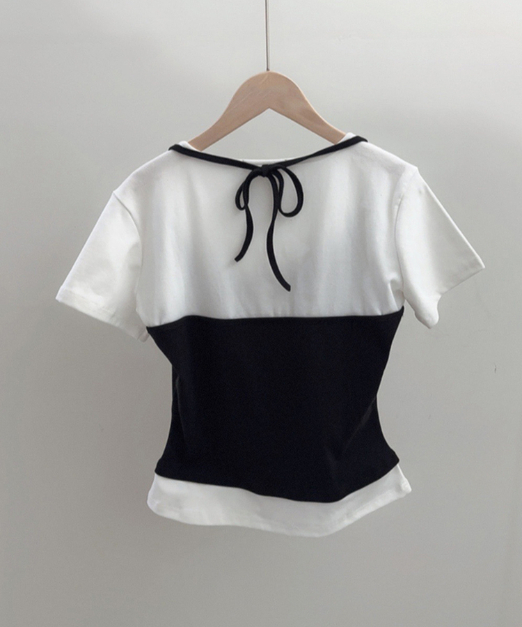 レイヤード一体型ホルターネック半袖Tシャツ