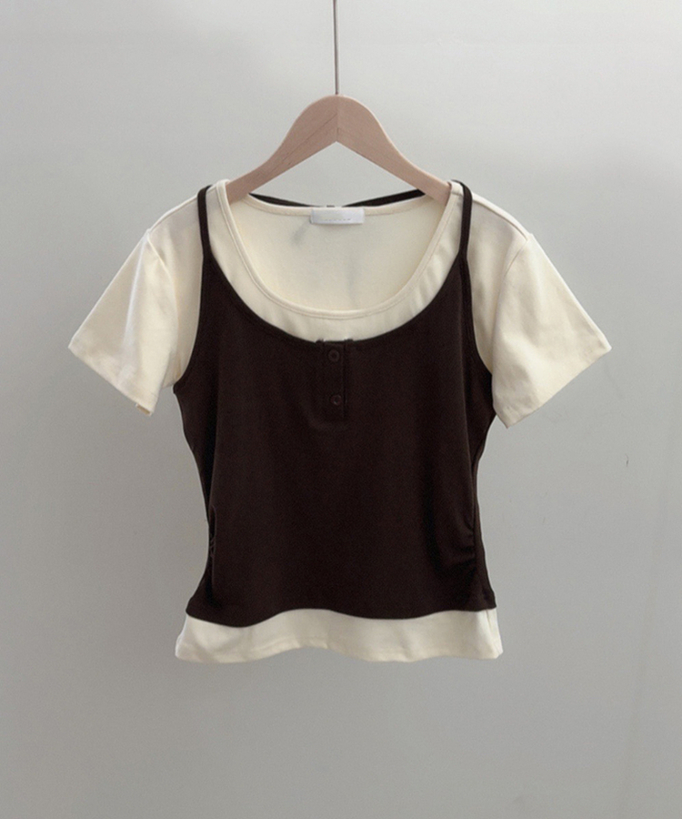 レイヤード一体型ホルターネック半袖Tシャツ