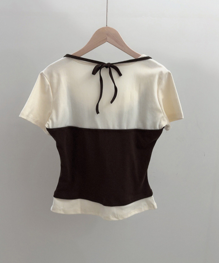 レイヤード一体型ホルターネック半袖Tシャツ