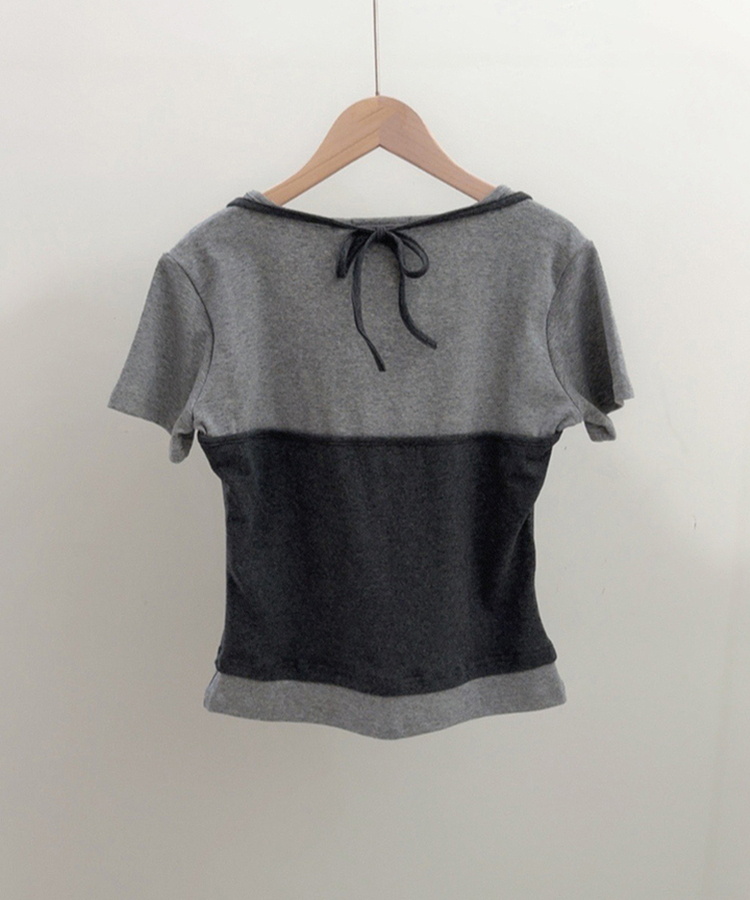 レイヤード一体型ホルターネック半袖Tシャツ