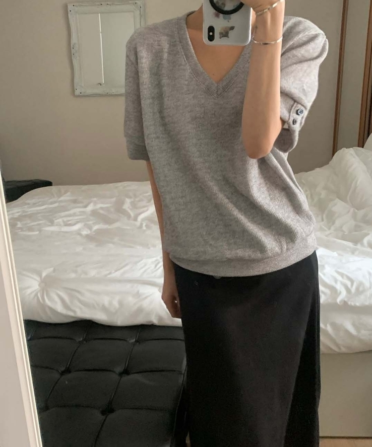 クラシックVネックボタン半袖Tシャツ GREY