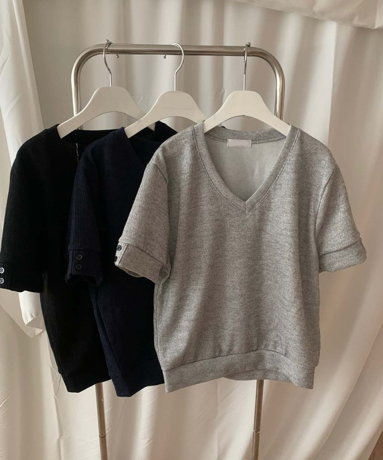 クラシックVネックボタン半袖Tシャツ
